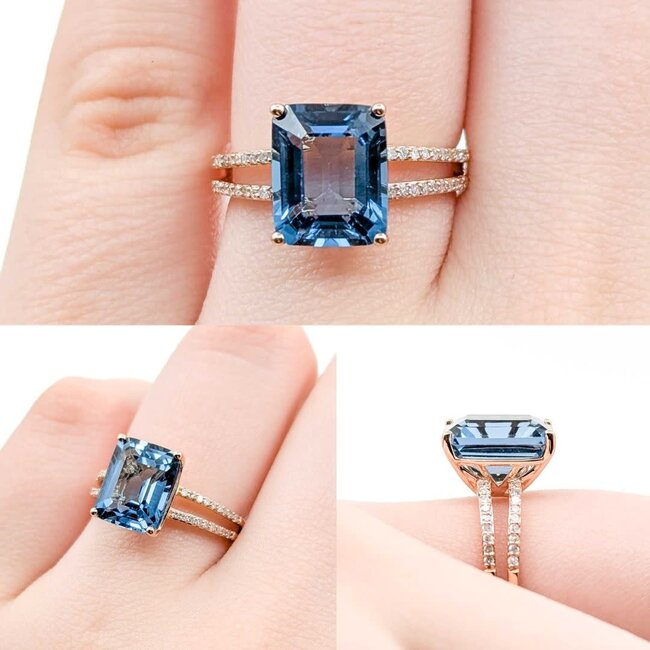 Ring Split Shank .12ctw Round Diamonds 4.00ct London Blue Topaz 14kr Sz6 2.72g 225040027