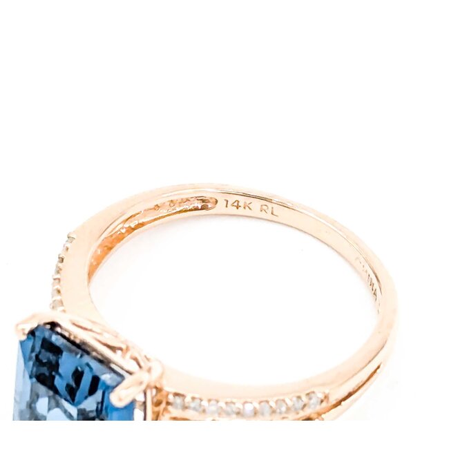 Ring Split Shank .12ctw Round Diamonds 4.00ct London Blue Topaz 14kr Sz6 2.72g 225040027