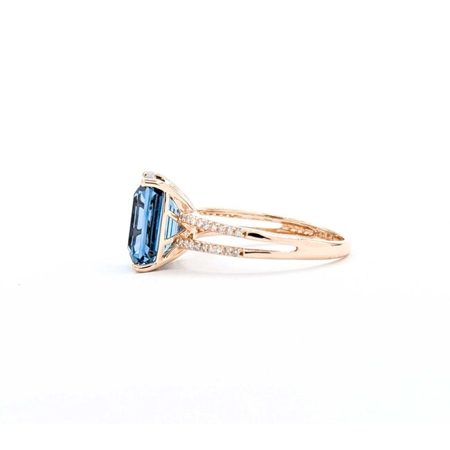 Ring Split Shank .12ctw Round Diamonds 4.00ct London Blue Topaz 14kr Sz6 2.72g 225040027