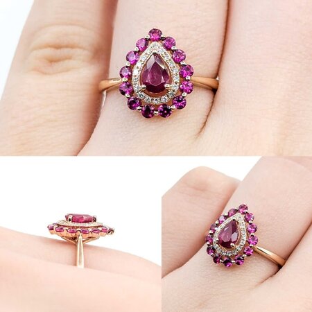 Ring Halo Effy .04ctw Round Diamonds 1.00ctw Rubies 14kr Sz6 2.06g 225040029