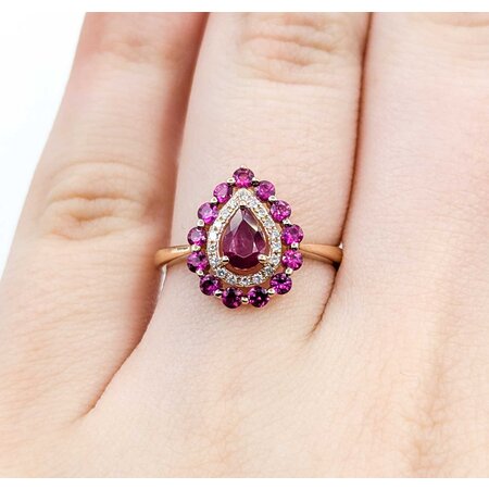 Ring Halo Effy .04ctw Round Diamonds 1.00ctw Rubies 14kr Sz6 2.06g 225040029