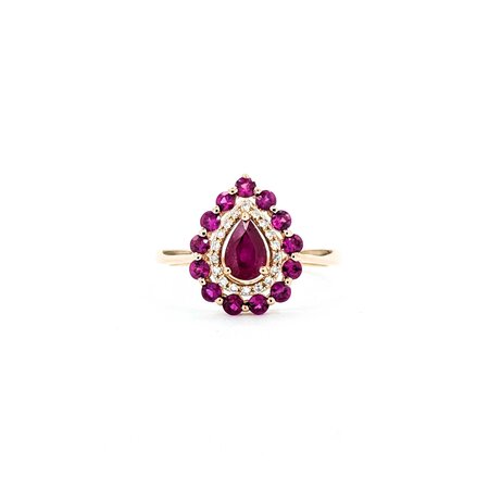 Ring Halo Effy .04ctw Round Diamonds 1.00ctw Rubies 14kr Sz6 2.06g 225040029