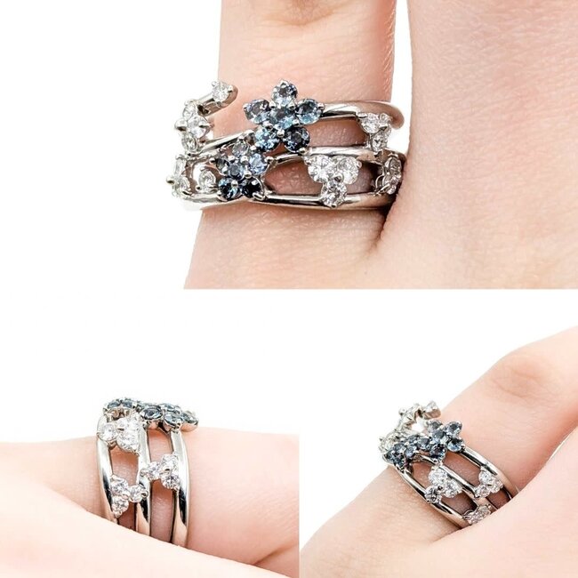 Ring 3-Row .46ctw Round Diamonds .33ctw Alexandrite 900pt 10.5mm sz7 9.68g 125030086