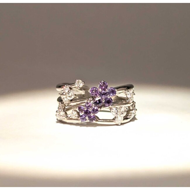 Ring 3-Row .46ctw Round Diamonds .33ctw Alexandrite 900pt 10.5mm sz7 9.68g 125030086