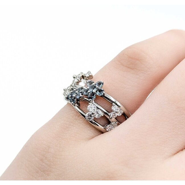 Ring 3-Row .46ctw Round Diamonds .33ctw Alexandrite 900pt 10.5mm sz7 9.68g 125030086