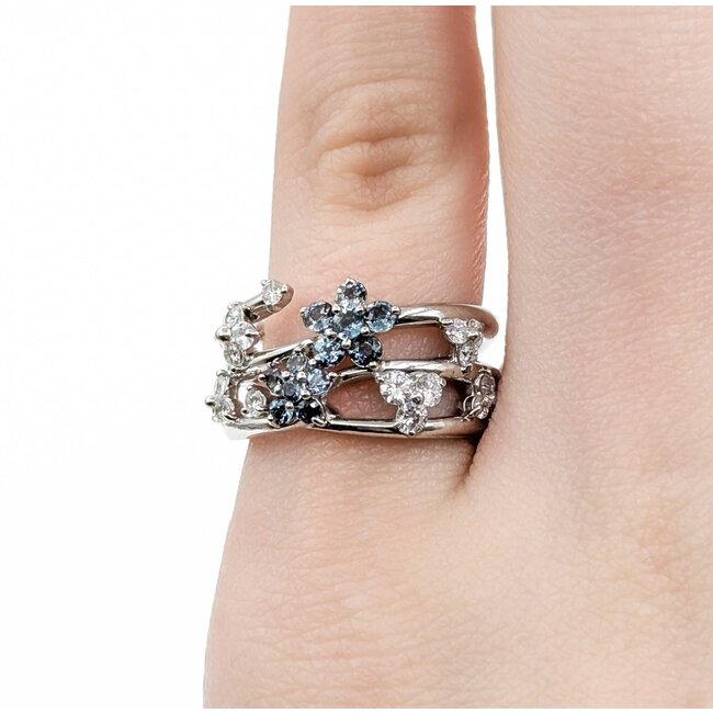 Ring 3-Row .46ctw Round Diamonds .33ctw Alexandrite 900pt 10.5mm sz7 9.68g 125030086