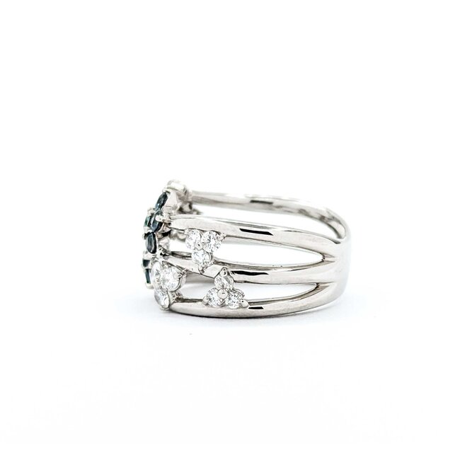 Ring 3-Row .46ctw Round Diamonds .33ctw Alexandrite 900pt 10.5mm sz7 9.68g 125030086