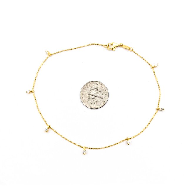 Anklet Station Charm 0.20ctw Round Diamonds 18ky 1mm 8.75" 2.26g 125030101