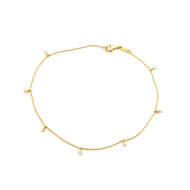 Anklet Station Charm 0.20ctw Round Diamonds 18ky 1mm 8.75" 2.26g 125030101