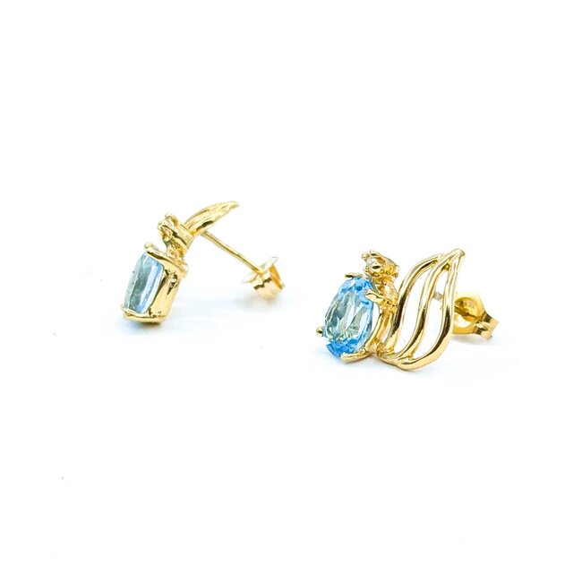 Earrings Friction Backs .01ctw Round Diamonds 2.00ctw Swiss Blue Topaz 14ky 15x11mm 2.37g 225030071