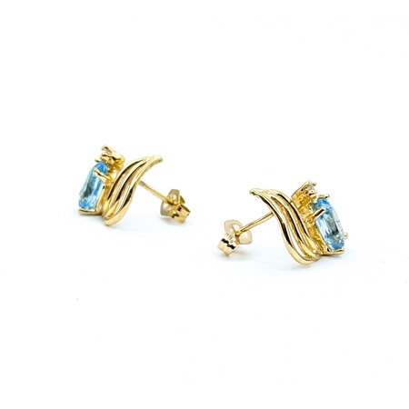 Earrings Friction Backs .01ctw Round Diamonds 2.00ctw Swiss Blue Topaz 14ky 15x11mm 2.37g 225030071