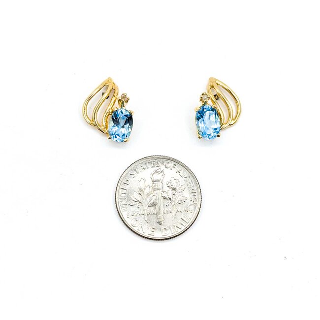 Earrings Friction Backs .01ctw Round Diamonds 2.00ctw Swiss Blue Topaz 14ky 15x11mm 2.37g 225030071