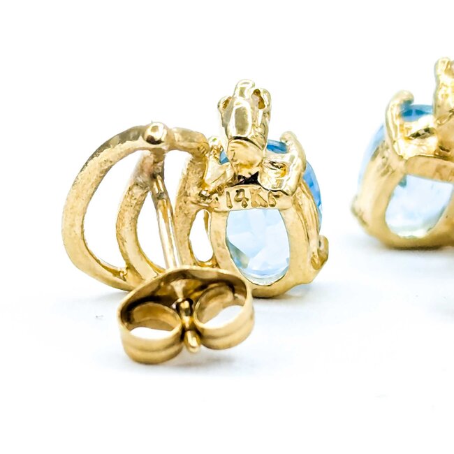 Earrings Friction Backs .01ctw Round Diamonds 2.00ctw Swiss Blue Topaz 14ky 15x11mm 2.37g 225030071