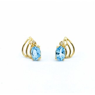 Earrings Friction Backs .01ctw Round Diamonds 2.00ctw Swiss Blue Topaz 14ky 15x11mm 2.37g 225030071