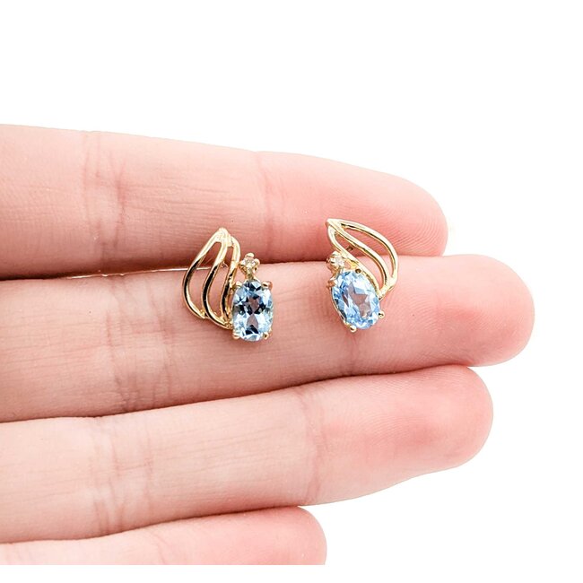 Earrings Friction Backs .01ctw Round Diamonds 2.00ctw Swiss Blue Topaz 14ky 15x11mm 2.37g 225030071