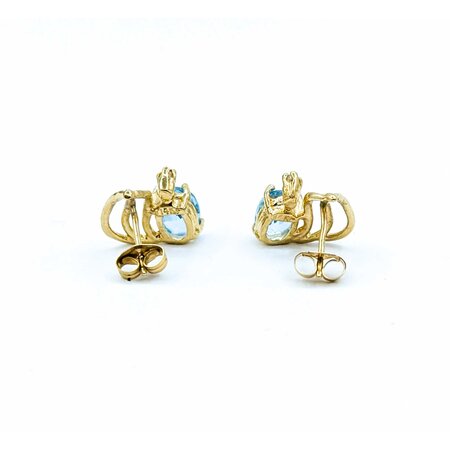 Earrings Friction Backs .01ctw Round Diamonds 2.00ctw Swiss Blue Topaz 14ky 15x11mm 2.37g 225030071