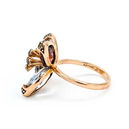 Ring Floral LeVian .65ctw Round Diamonds 2ct Garnet 3.5ctw White Quartz 14ky .75x.75" 6.67g 125040019
