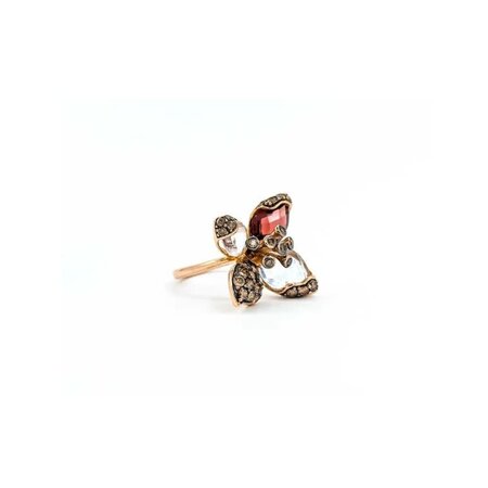 Ring Floral LeVian .65ctw Round Diamonds 2ct Garnet 3.5ctw White Quartz 14ky .75x.75" 6.67g 125040019