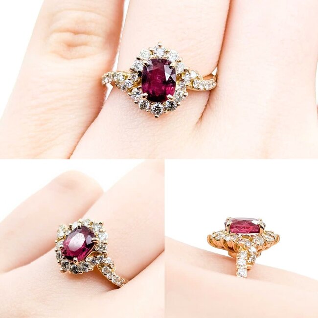 Ring Halo .71ctw Round Diamonds 1.50ct Ruby 18kr sz7.5 4.32g 125030051