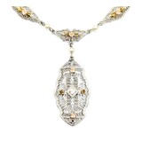  Necklace Art Deco Filigree .05ct Old European Diamond 2.75mm Pearls 14kw/r 17.5" 3.86g 225040036