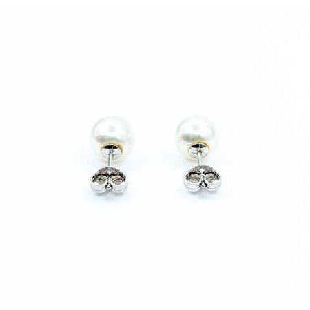 Earrings Stud Mikimoto W/Box 8mm Pearls 18kw 2.37g 225040037