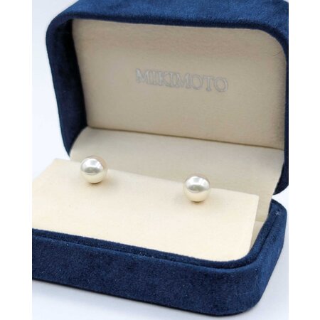 Earrings Stud Mikimoto W/Box 8mm Pearls 18kw 2.37g 225040037
