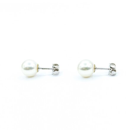Earrings Stud Mikimoto W/Box 8mm Pearls 18kw 2.37g 225040037