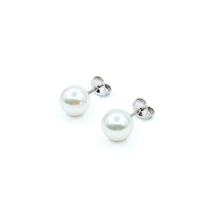 Earrings Stud Mikimoto W/Box 8mm Pearls 18kw 2.37g 225040037
