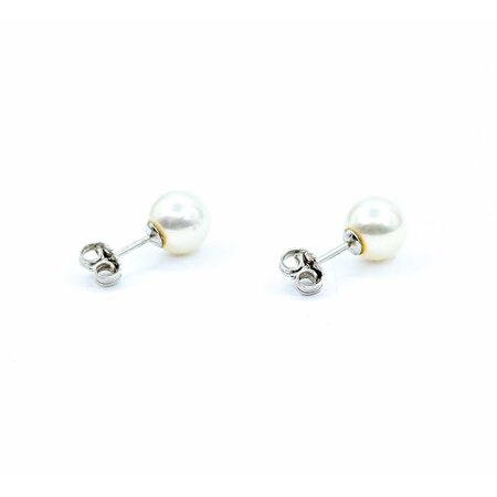 Earrings Stud Mikimoto W/Box 8mm Pearls 18kw 2.37g 225040037