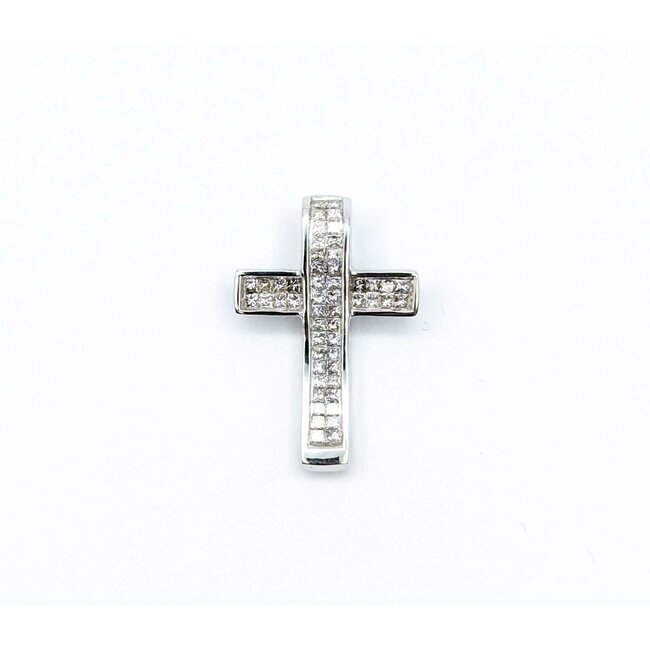 Pendant Cross Invisible Set 0.50ctw Princess Diamonds 18kw .8x.55" 2.17g 125030102