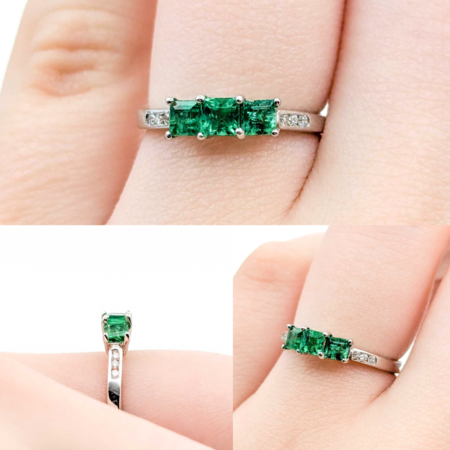 Ring 3 Stone .02ctw Round Diamonds .50ctw Emeralds 14kw Sz5 1.26g 225040032