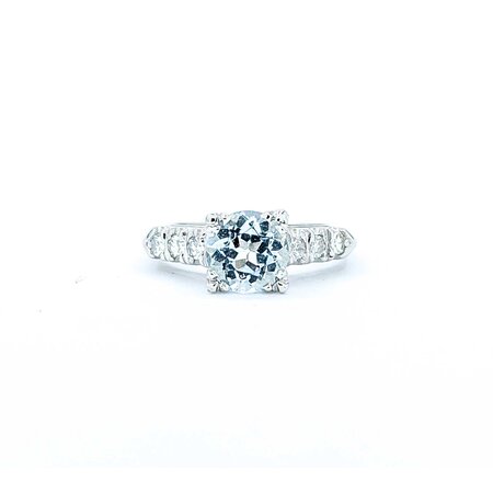 Ring Vintage .12ctw Single Cut Diamonds 1.75ct Aquamarine Platinum Sz5 3.68g 225040023