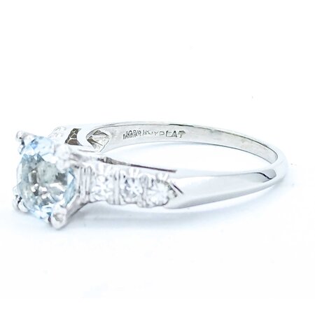 Ring Vintage .12ctw Single Cut Diamonds 1.75ct Aquamarine Platinum Sz5 3.68g 225040023