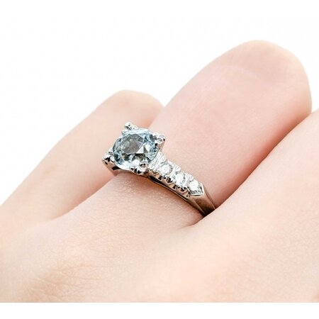 Ring Vintage .12ctw Single Cut Diamonds 1.75ct Aquamarine Platinum Sz5 3.68g 225040023