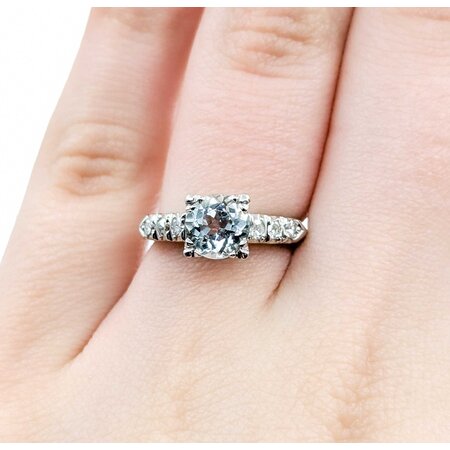 Ring Vintage .12ctw Single Cut Diamonds 1.75ct Aquamarine Platinum Sz5 3.68g 225040023