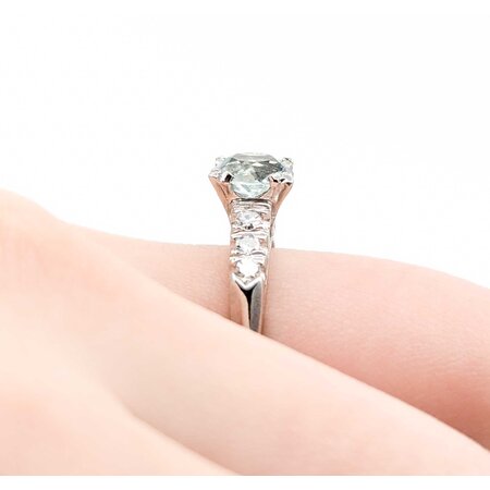 Ring Vintage .12ctw Single Cut Diamonds 1.75ct Aquamarine Platinum Sz5 3.68g 225040023