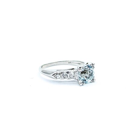 Ring Vintage .12ctw Single Cut Diamonds 1.75ct Aquamarine Platinum Sz5 3.68g 225040023
