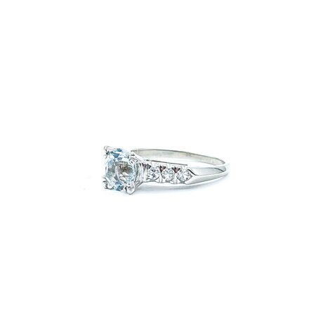 Ring Vintage .12ctw Single Cut Diamonds 1.75ct Aquamarine Platinum Sz5 3.68g 225040023