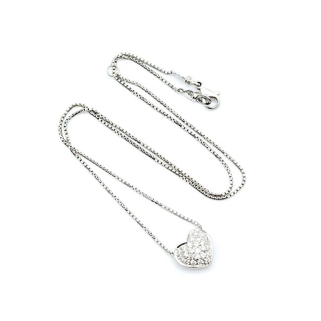 Necklace Pave Heart 0.36ctw Round Diamonds 18kw 11.5x10mm 14-16" 5.12g 125030104