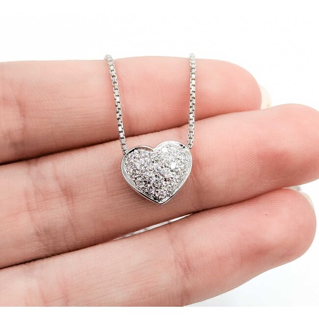 Necklace Pave Heart 0.36ctw Round Diamonds 18kw 11.5x10mm 14-16" 5.12g 125030104