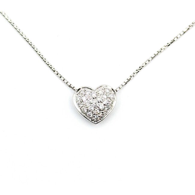 Necklace Pave Heart 0.36ctw Round Diamonds 18kw 11.5x10mm 14-16" 5.12g 125030104