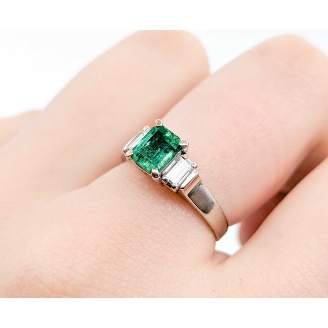 Ring 3-Stone 0.36ctw Baguette Diamonds .83ct Emerald 900pt 6.8mm sz6 4.47g 125030082