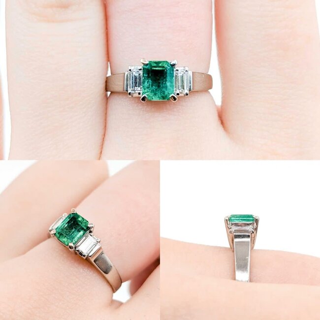 Ring 3-Stone 0.36ctw Baguette Diamonds .83ct Emerald 900pt 6.8mm sz6 4.47g 125030082