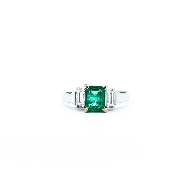 Ring 3-Stone 0.36ctw Baguette Diamonds .83ct Emerald 900pt 6.8mm sz6 4.47g 125030082