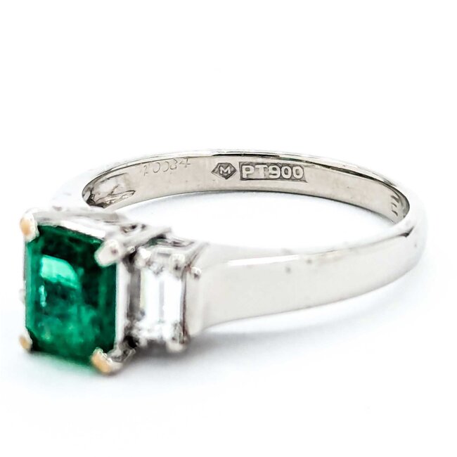 Ring 3-Stone 0.36ctw Baguette Diamonds .83ct Emerald 900pt 6.8mm sz6 4.47g 125030082