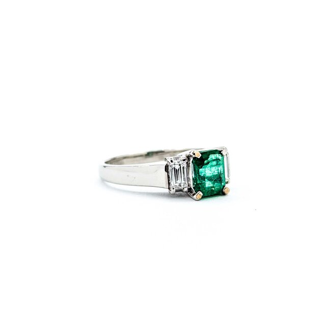 Ring 3-Stone 0.36ctw Baguette Diamonds .83ct Emerald 900pt 6.8mm sz6 4.47g 125030082