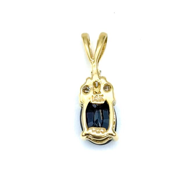 Pendant Drop .12ctw Round & Baguette Diamonds 1.1ct Blue/Green Sapphire 14ky .55x.2 .74g 225030125