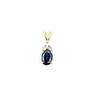 Pendant Drop .12ctw Round & Baguette Diamonds 1.1ct Blue/Green Sapphire 14ky .55x.2 .74g 225030125