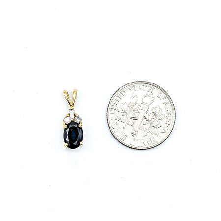 Pendant Drop .12ctw Round & Baguette Diamonds 1.1ct Blue/Green Sapphire 14ky .55x.2 .74g 225030125