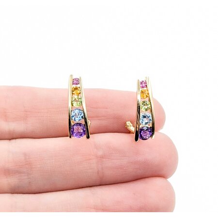 Earrings Omega Back Multi Gemstone 14ky 17x5.5mm 3.27g 225040039